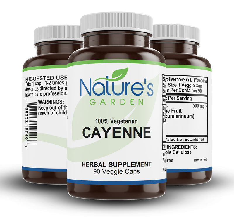 Nature's Garden - Cayenne   - 90 Veggie Caps with 500mg Organic Cayenne Pepper Powder