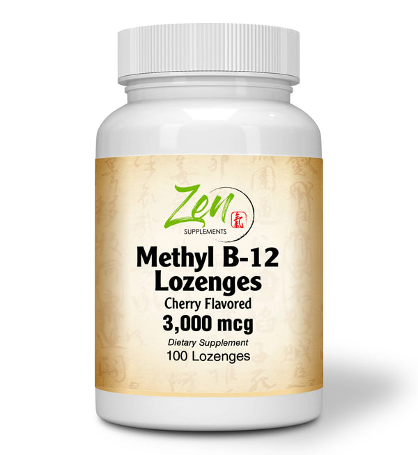 Zen Supplements - Methyl B-12 Lozenges With B-6, Folic Acid and Biotin 3000 Mcg - Supports Energy & Metabolism, Brain & Neurological Function, & Cardiovascular Heart Health 100-Lozenge