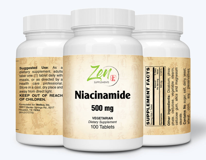 Zen Supplements - Niacinamide 500 Mg Vitamin B3, to Support Cardiovascular Health, Supports Healthy Skin and Joints, & Promotes Metabolism of Glucose 100-Tabs