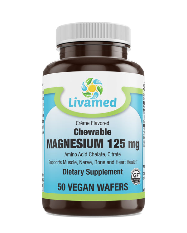 Livamed - Chewable Magnesium 125 mg Veg Wafer 50 Count