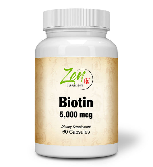 Biotin 5000 Mcg 60-Caps - Supports Healthy Hair, Skin & Nails in Individuals w/ Biotin Deficiency - May Provide for Hair Growth