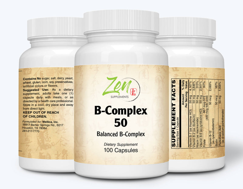 Zen Supplements - B-Complex 50 100-Caps- Support for Stress, Energy and Healthy Immune System - Heart Health & Nervous System Support - Supports Energy Metabolism