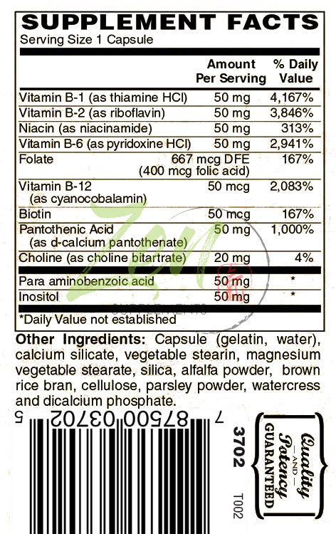 Zen Supplements - B-Complex 50 100-Caps- Support for Stress, Energy and Healthy Immune System - Heart Health & Nervous System Support - Supports Energy Metabolism