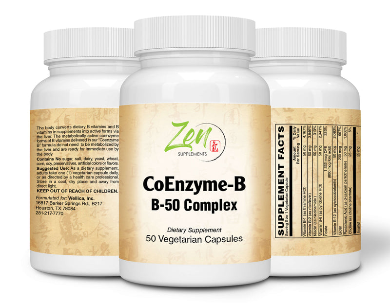 Zen Supplements - Coenzyme-B-50 B-Complex - Promotes Clean Energy for Healthy Nerve, Heart, Brain, Muscle and Cell Functions 50-Vegcaps