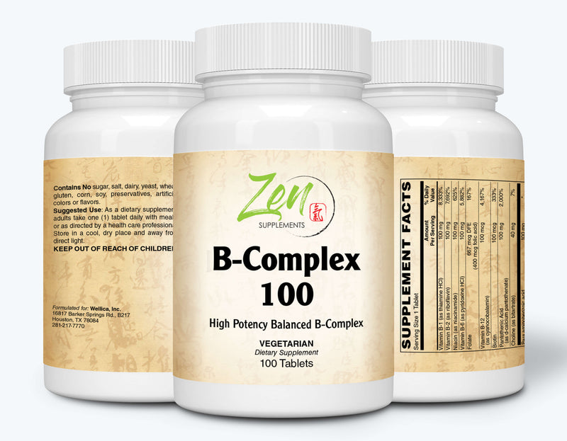 Zen Supplements - B-Complex 100 100-Tabs - Support for Stress, Energy and Healthy Immune System - Heart Health & Nervous System Support - Supports Energy Metabolism