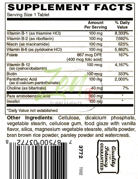 Zen Supplements - B-Complex 100 100-Tabs - Support for Stress, Energy and Healthy Immune System - Heart Health & Nervous System Support - Supports Energy Metabolism