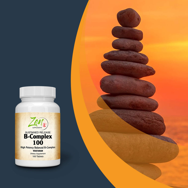 Zen Supplements - B-Complex 100 Sustained Release 100-Tabs - Support for Stress, Energy and Healthy Immune System - Heart Health & Nervous System Support - Supports Energy Metabolism