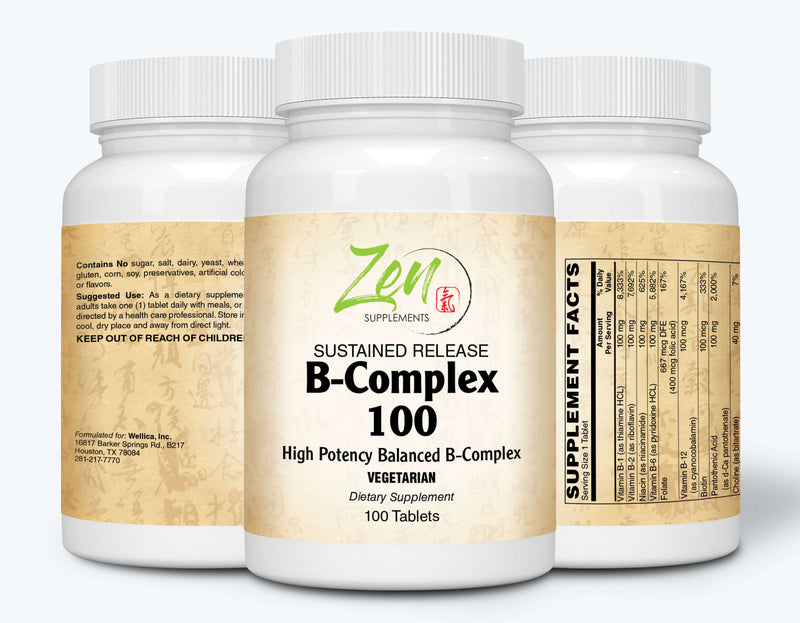 Zen Supplements - B-Complex 100 Sustained Release 100-Tabs - Support for Stress, Energy and Healthy Immune System - Heart Health & Nervous System Support - Supports Energy Metabolism