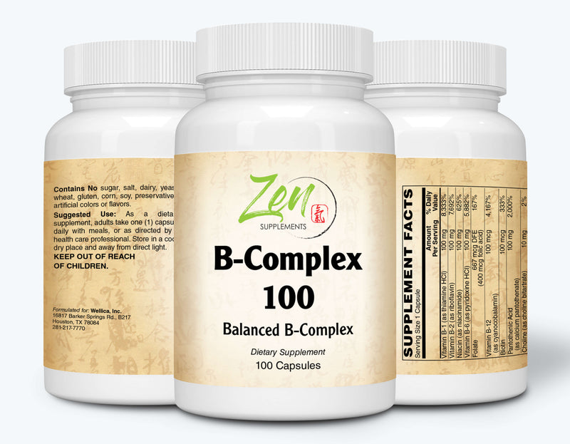 Zen Supplements - B-Complex 100 100-Caps - Support for Stress, Energy and Healthy Immune System - Heart Health & Nervous System Support - Supports Energy Metabolism