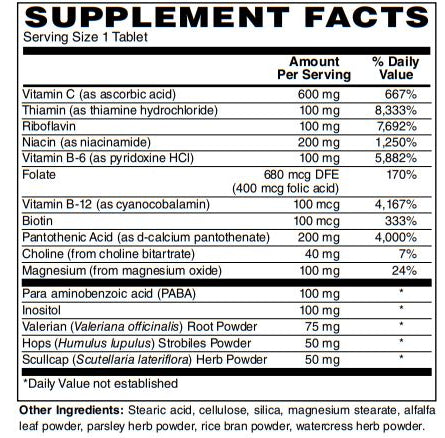 Zen Supplements - Super Stress Complex Multi 60- Tabs with B Vitamins, & Calming Herbs to Combat the Impact of Stress - All B Vitamins Including B12, B1, B2, B3, B5, B6, B7, B9, Folic Acid - Vitamin B Complex for Stress, Energy and Healthy Immune System