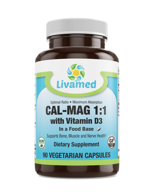 Livamed - Cal-Mag 1:1 with Vitamin D3 Veg Caps  90 Count