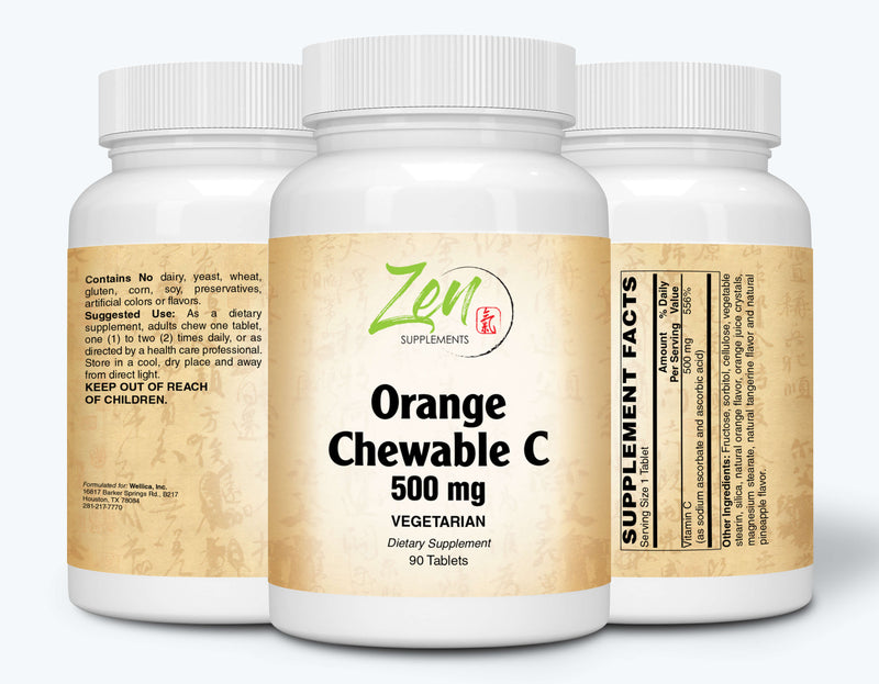 Zen Supplements - Chewable C-500 Orange Flavored Vitamin C with Bioflavinoids 90-Tabs