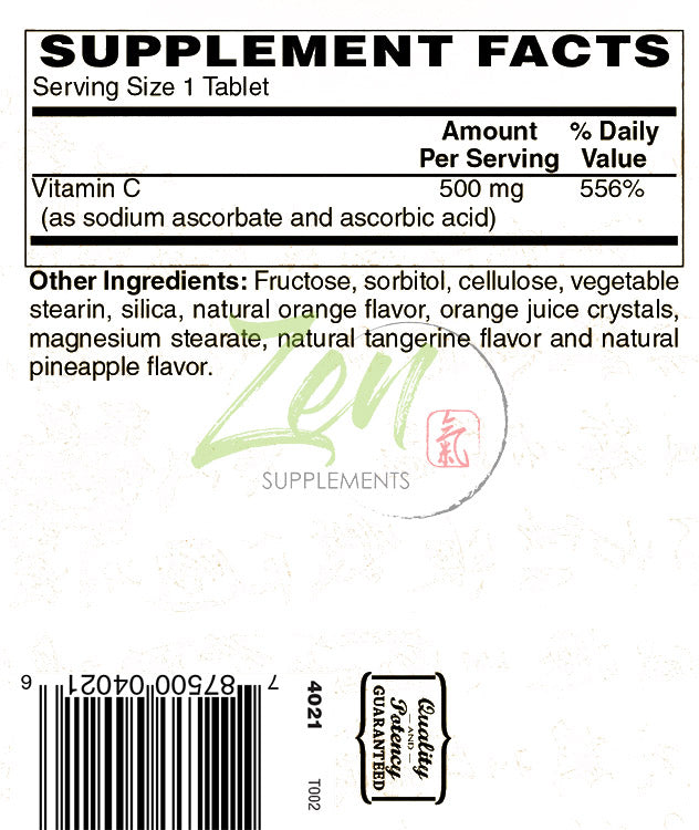 Zen Supplements - Chewable C-500 Orange Flavored Vitamin C with Bioflavinoids 90-Tabs