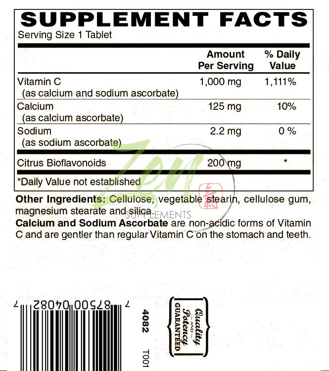 Zen Supplements - Buffered Vitamin C-1000 Mg W/ Bioflavinoids 250-Tabs - Easy on Sensitive Stomachs - Calcium Buffered Vitamin C with High Absorption Ascorbic Acid Supports Immune System, Collagen Booster & Powerful Antioxidant