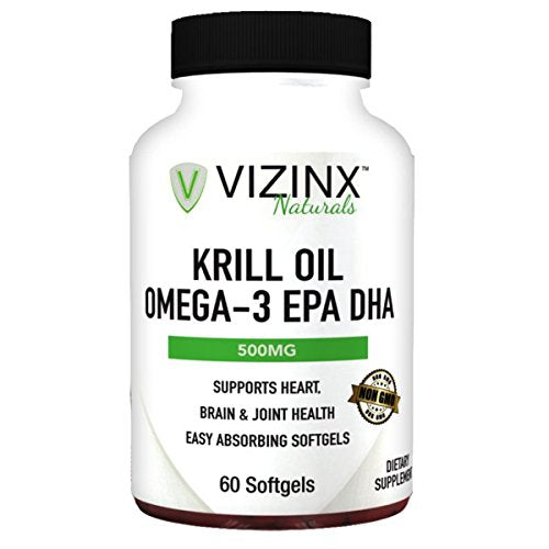 VIZINX Krill Oil Omega-3 EPA DHA 60 Softgels, 1000mg Daily with EPA/DHA & Astaxanthin. Supports Brain, Joint & Heart Health. Naturally-Occurring Essential Fatty acids Including Omega-6 and Omega-9