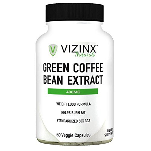 VIZINX Green Coffee Bean Extract 400 MG, 60 Veggie Caps. Suppress Your Appetite and Lose Weight Naturally. Supports as a Fat Blocker and Burner. Standardized to 50% Minimum chlorogenic acids.
