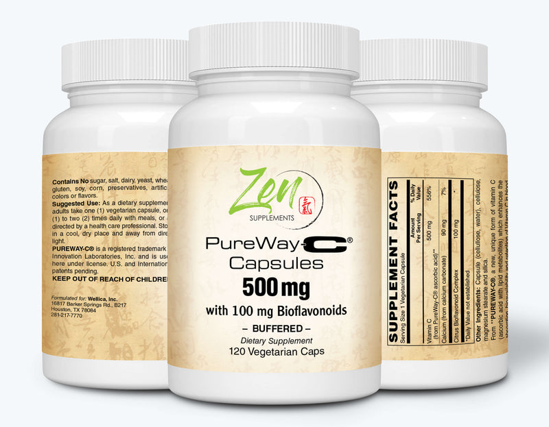 Zen Supplements - Pureway-C 500 Mg Buffered Vitamin C with 100mg bioflavinoids 120-Vegcaps