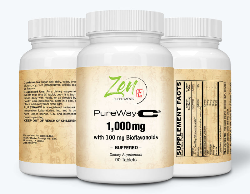 Zen Supplements - Pureway-C - Vitamin C with Rose Hips -1000 Mg Buffered 90-Tabs - Promotes Immune Function, Supports Healthy Aging, Supports Overall Wellness