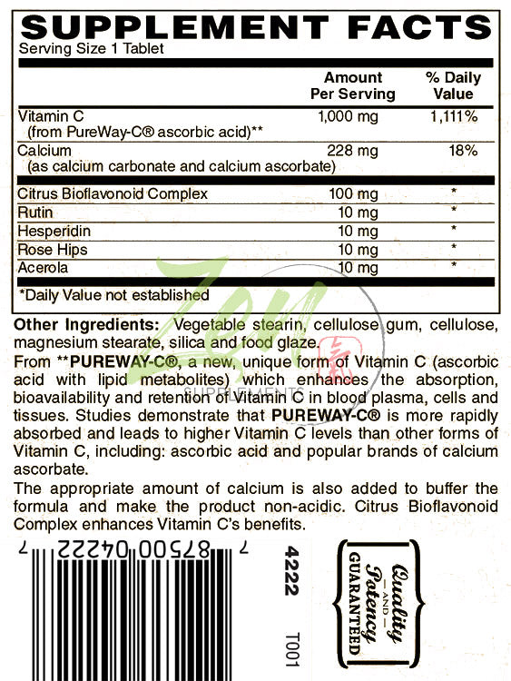 Pureway-C - Vitamin C with Rose Hips -1000 Mg Buffered 90-Tabs - Promotes Immune Function, Supports Healthy Aging, Supports Overall Wellness