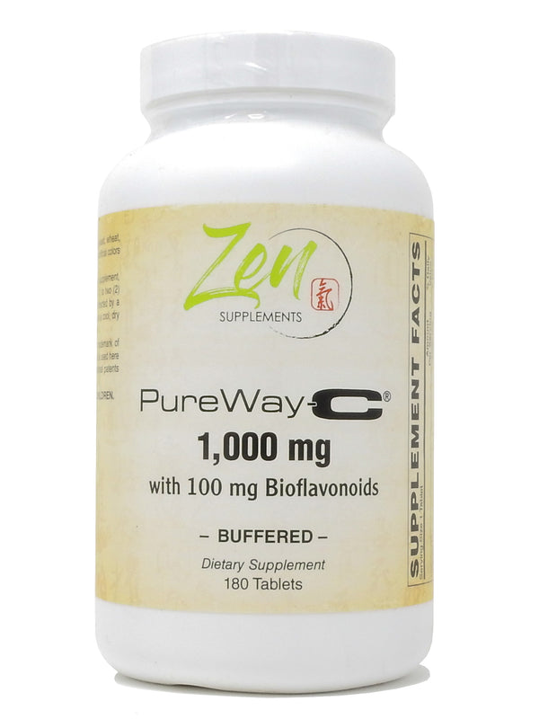 Zen Supplements -1000 Mg Buffered Vitamin C with Pureway-C & Bioflavonoids 180-Tabs - Antioxidant Support Supplement - Buffers to be Easy on Sensitive Stomach