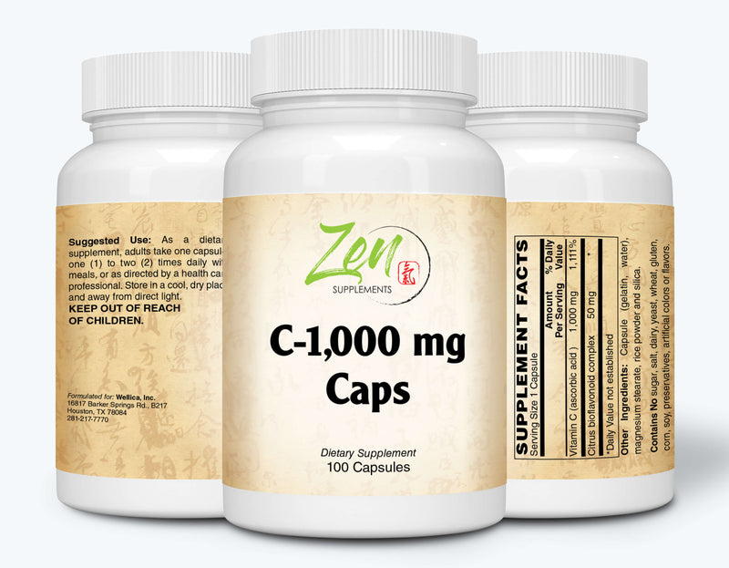 Zen Supplements - C-1000 Capsules - Vitamin C With 50 Mg Bioflavinoids 100-Caps - Vitamin C with High Absorption Ascorbic Acid Supports Immune System, Collagen Booster & Powerful Antioxidant