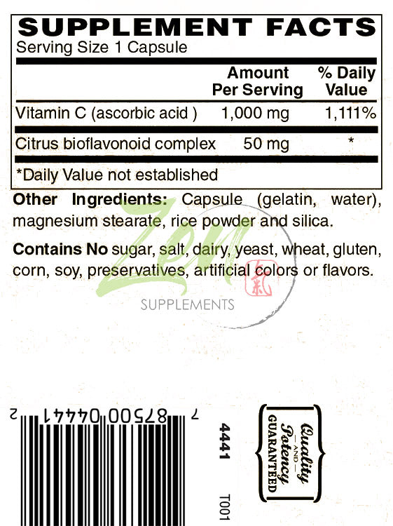 Zen Supplements - C-1000 Capsules - Vitamin C With 50 Mg Bioflavinoids 100-Caps - Vitamin C with High Absorption Ascorbic Acid Supports Immune System, Collagen Booster & Powerful Antioxidant