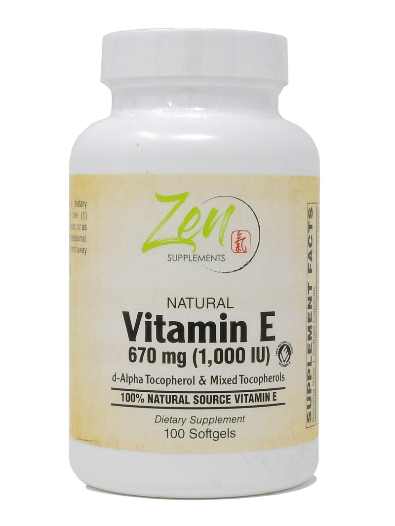 Zen Supplements - Vitamin E-1000 870mg 1000IU with Mixed Tocopherols - Supports overall Wellness & Immune Function, Promotes Beautiful Hair & Skin 100-Softgel