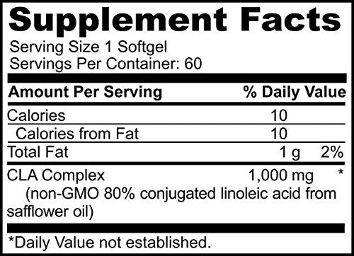 Vizinx Lean CLA 1000 MG 60 Softgels, Non-GMO Clinically Proven to Help Reduce Body Fat While Increasing Lean Tissue. 80% conjugated linoleic Acid from Safflower Oil.