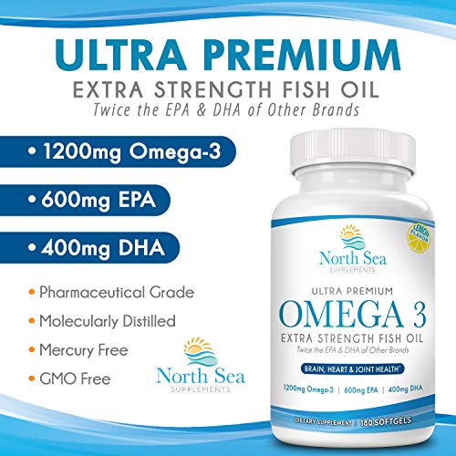 North Sea Supplements Ultra Premium Omega-3 Extra Strength Fish Oil 180 Softgel - The Ultimate Quality Ultra Premium Burpless Omega-3 -  Supports Skin & Joint, Cardio & Heart Health, Joint Health, Brain Health & Positive Mood