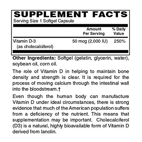 Vitamin D3, 2000 IU, 250 Softgels