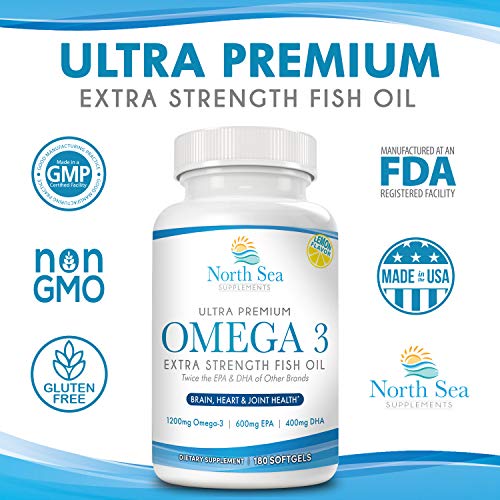 North Sea Supplements Ultra Premium Omega-3 Extra Strength Fish Oil 180 Softgel - The Ultimate Quality Ultra Premium Burpless Omega-3 -  Supports Skin & Joint, Cardio & Heart Health, Joint Health, Brain Health & Positive Mood