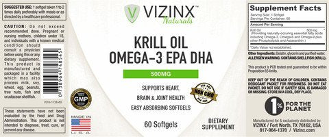 VIZINX Krill Oil Omega-3 EPA DHA 60 Softgels, 1000mg Daily with EPA/DHA & Astaxanthin. Supports Brain, Joint & Heart Health. Naturally-Occurring Essential Fatty acids Including Omega-6 and Omega-9