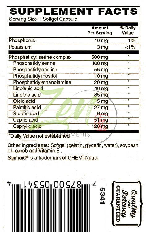 Zen Supplements - Phosphatidyl Serine Complex - Nootropic Support for Brain Health, Improved Cognition and Neurological Clarity 30-Softgel