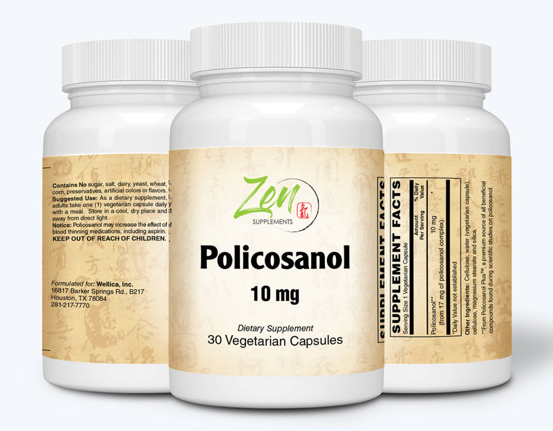 Zen Supplements - Policosanol 10 Mg - Antioxidant Supplement Supports Lower Cholesterol & Healthy Circulation 30-Vegcaps