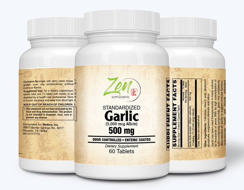 Zen Supplements - Garlic 500Mg Extract - Enteric Coated - Supports Cardiovascular Health, promotes a Healthy Inflammatory Response, Healthy Blood Pressure & Cholesterol Levels 60-Tabs