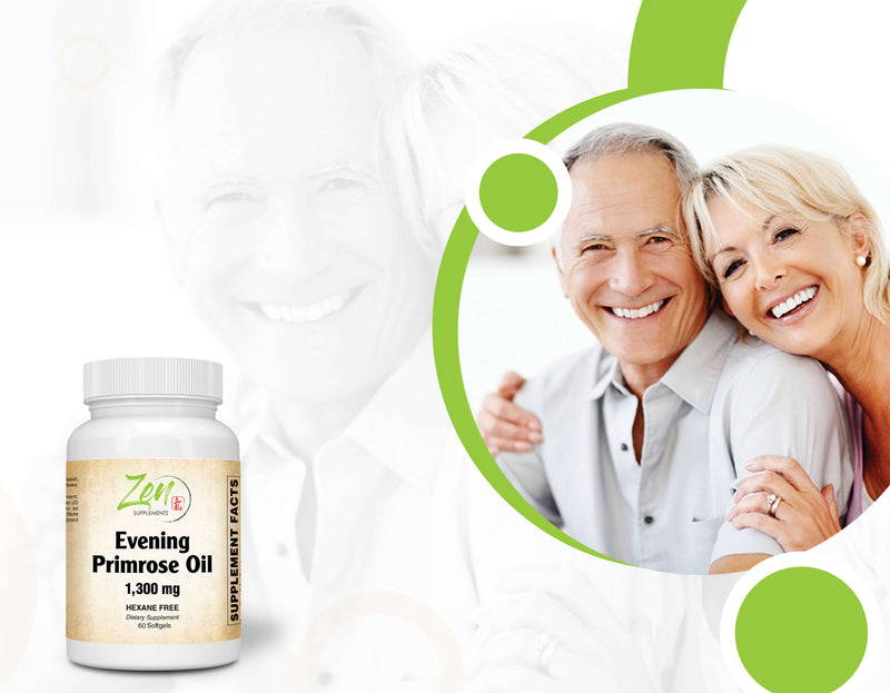 Zen Supplements - Evening Primrose Oil 1300 Mg 60-Softgel - Promotes Cardiovascular Health, Estrogen Levels, & Supports Cholesterol Levels & Balance Immune Response