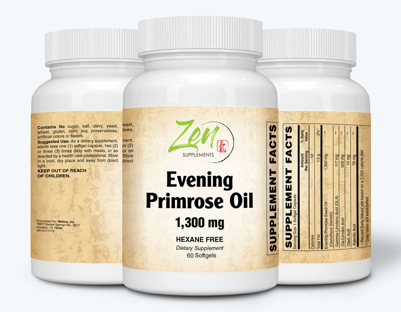 Zen Supplements - Evening Primrose Oil 1300 Mg 60-Softgel - Promotes Cardiovascular Health, Estrogen Levels, & Supports Cholesterol Levels & Balance Immune Response