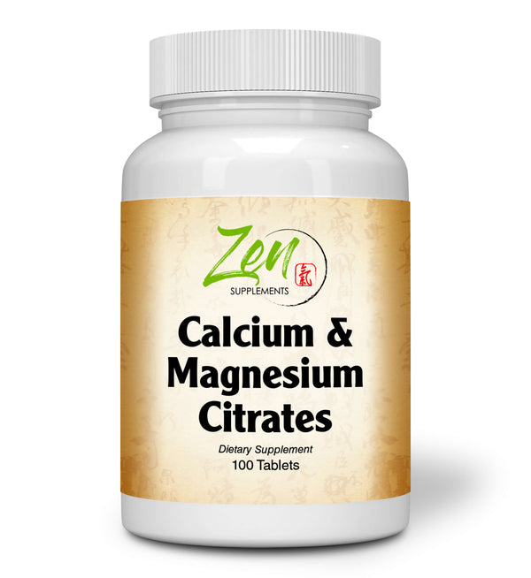 Zen Supplements - Calcium & Magnesium Citrates Supports Bone Health & Muscle Relaxation 100-Tabs