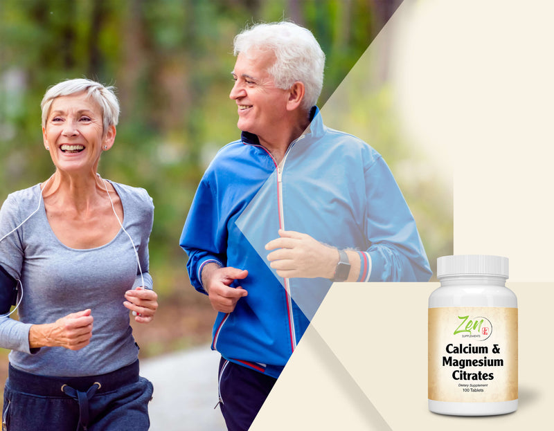 Zen Supplements - Calcium & Magnesium Citrates Supports Bone Health & Muscle Relaxation 100-Tabs