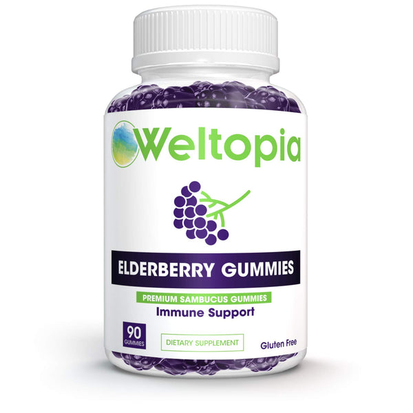 Weltopia - Elderberry Immune Gummies with Vitamin C, Propolis, Echinacea - Max Strength 200MG for Kids and Adults