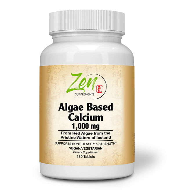 Zen Supplements - Algae Based Calcium 1,000Mg Icelandic Red Algae 180-Tabs - Plant-Based Calcium Supplement with Magnesium, Boron, Vitamin K2 + D3 - Increases Bone Strength - All Natural Ingredients to be Highly Absorbable