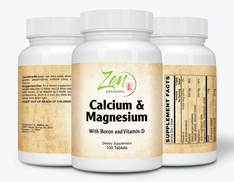 Zen Supplements - Hi Potency Calcium & Magnesium with D3 & Boron for enhanced absorption, Supports Bone Health & Bone Density 100-Tabs