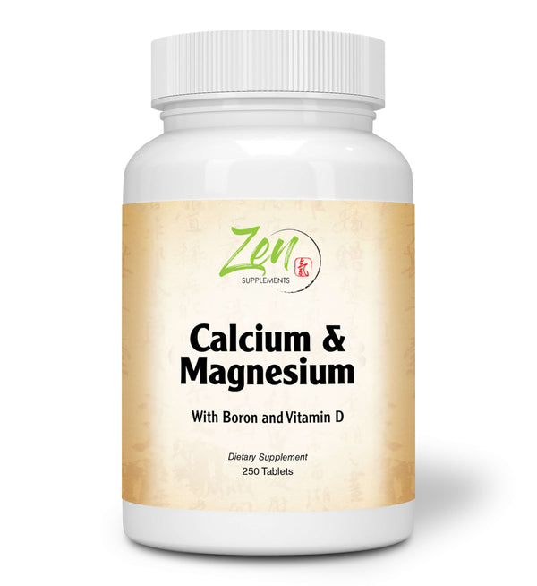 Zen Supplements - Hi Potency Calcium & Magnesium with D3 & Boron for enhanced absorption, Supports Bone Health & Bone Density 250-Tabs