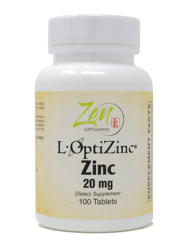 Zen Supplements - Zinc 20 Mg with L-OptiZinc® High Bioavailable Form of Zinc for Immune Support 100-Tabs