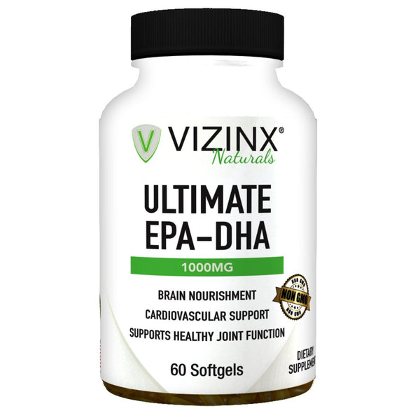 VIZINX Ultimate EPA-DHA 1000 MG - Purified Fish Oil, Molecularly Distilled and Enteric Coated, Essential for Brain Function, Cardiovascular Health and Joint Mobility Support. 60 Softgels