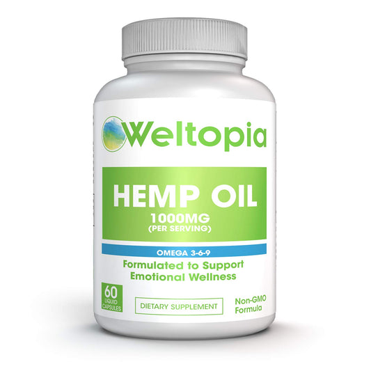 Hemp Oil 1000MG - Premium Organic Hemp Oil Extract Capsules - Reduce Pain, Anxiety, and Stress - All Natural Omega 3, 6, 9 - Brain Boost Supplement, Memory, Focus, Clarity - for Great Sleep