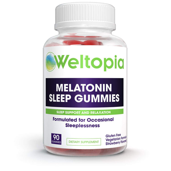 Weltopia - Premium Melatonin Sleep Gummies - Kids and Adults Sleep Aid - 5mg Per Serving - 90 Gluten Free Gummies - Strawberry Flavored - for Sleep Support and Relaxation