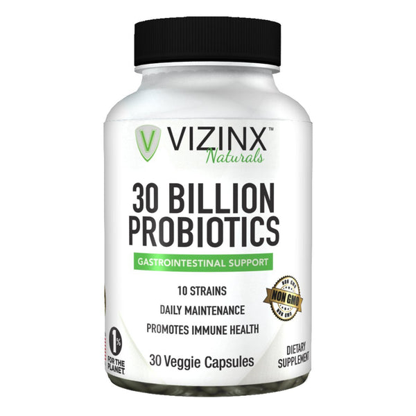 Vizinx 30 Billion Probiotics - 10 Probiotic Strains, Non GMO, 30 Vegetarian Capsules