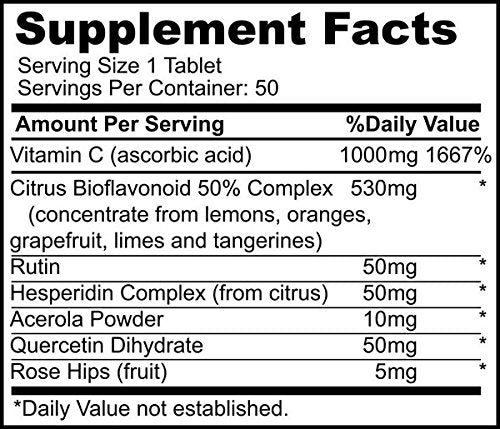 Vizinx C-Complete 1000 MG - Includes Quercetin, Rose Hips, Rutin, Acerola, Hesperidin with Citrus Bioflavonoids from Lemons, Oranges & Grapefruit, Protects Against Free Radical Damage, 50 Tablets