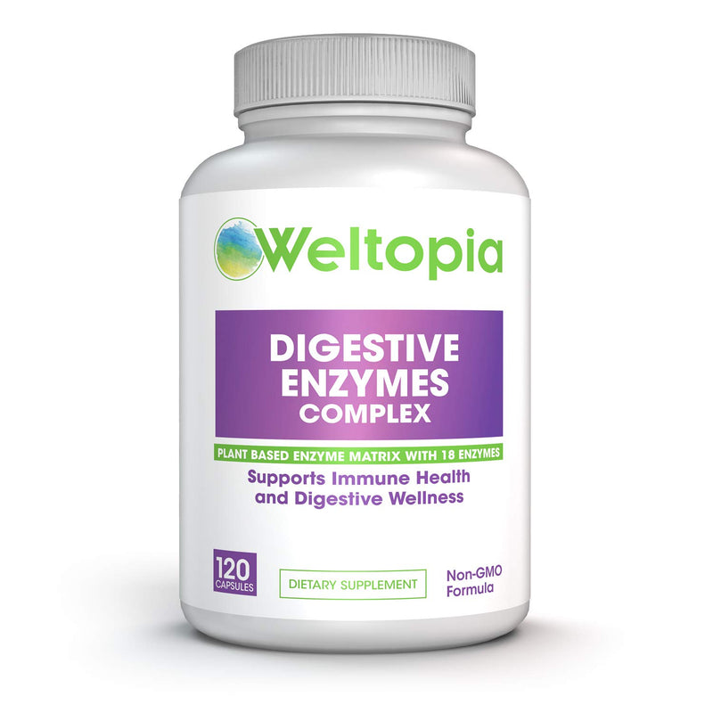 Weltopia - Digestive Enzymes Complex - Digest Enzyme Matrix with 18 Enzymes for Digestive Health, Bloating, Indigestion, Gas. Supports General Immunity and Digestive Wellness